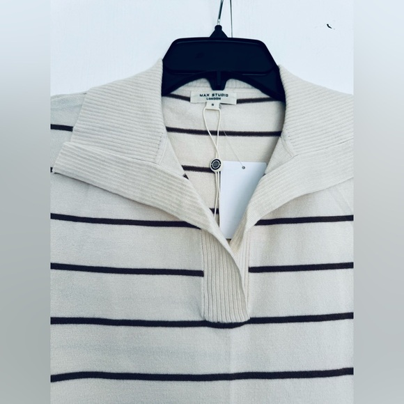 Max Studio Johnny collar striped knit dress color off white caramel small - Picture 12 of 13